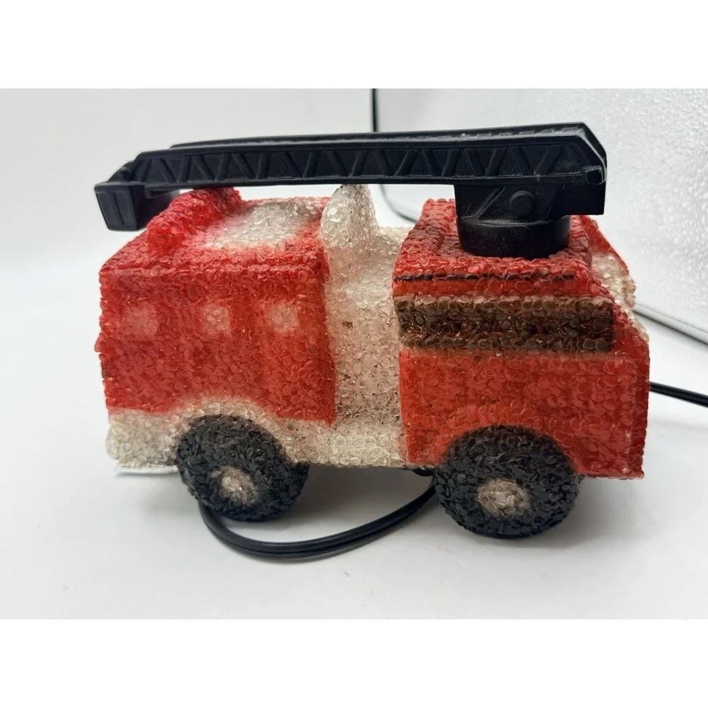 Vintage Red Ladder Fire Truck Plastic Popcorn Nightlight Table Lamp
